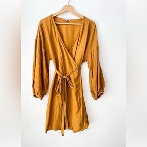 Madewell Mustard Brown Linen Blend Wrap Dress Medium